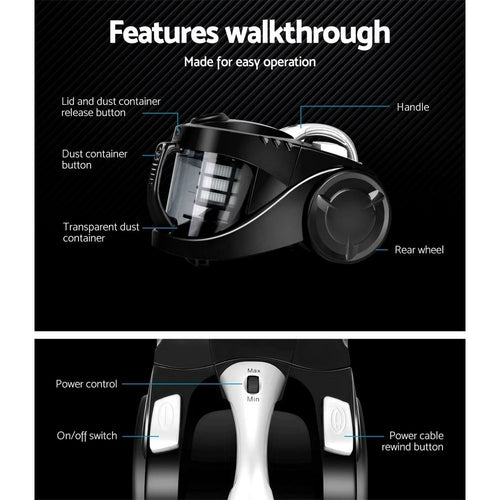 Devanti Vacuum Cleaner Bagless Cyclone Cyclonic Vac Home Office Car