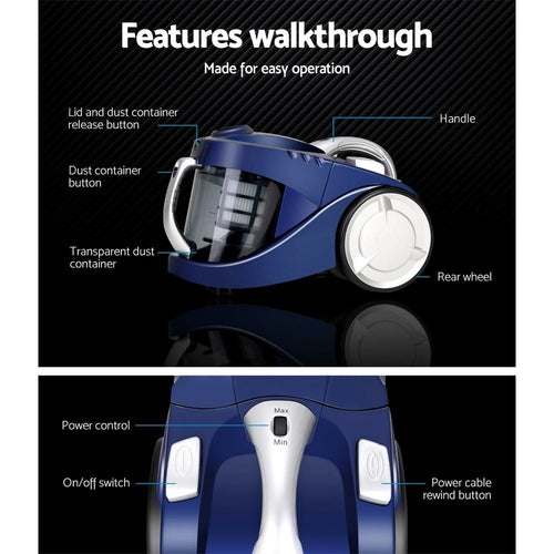 Devanti Vacuum Cleaner Bagless Cyclone Cyclonic Vac Home Office Car