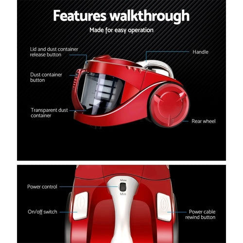 Devanti Bagless Vacuum Cleaner Cleaners Cyclone Cyclonic Vac HEPA