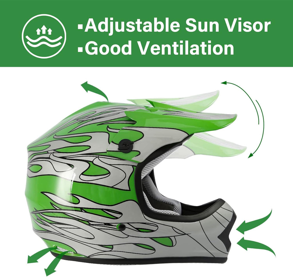 Youth Kids Helmet Motocross ATV Dirtbike BMX MX Offroad Full Face Motorcycle Helmet Gloves Goggles Dot Approved